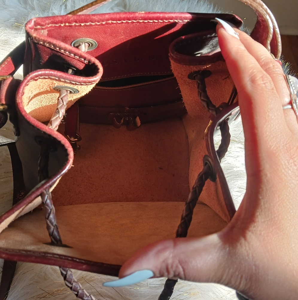 Brahmin Woven Leather Bucket Bag in Burgundy - Picture 6 of 14